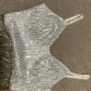 Amazon Sequin Crop Top - Silver and Black